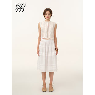 塔克蕾丝花边无袖 ODTD26春夏新款 宽松上衣度假套装 设计师女装