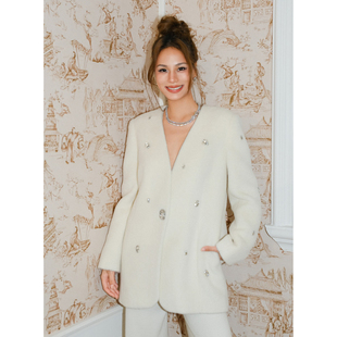 外套 翻领设计米白色毛绒质感西装 Maison Wester25秋季