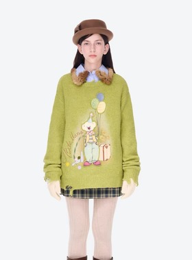 13DE MARZO 2026SS春夏新款 奇妙夜系列时光印象插画圆领套头毛衣