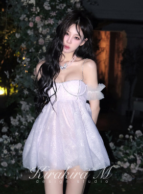 kirakira M 2024春夏新款 紫色钻饰亮闪闪娃娃衫百搭高级