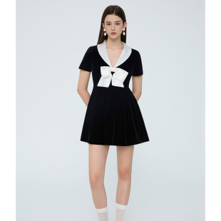 墨绒白蝶·醋酸撞色蝴蝶结丝绒连衣裙 25AW ESTER HSU