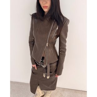 现货 饰机车夹克外套 MARKGONG 绑带装 皮革三腰头半裙 26SS