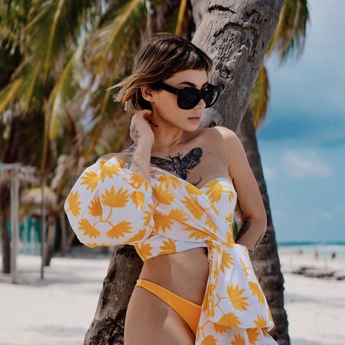 泡泡袖单肩抹胸上衣国现春季新款