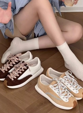 lost in echo2025早秋新款复古撞色拼接羊皮超轻厚底棒球阿甘鞋女