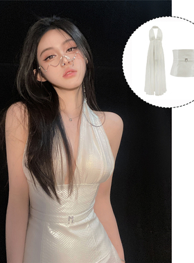 Mimi Plange 新款挂脖真丝拼接腰封两穿长裙连衣裙