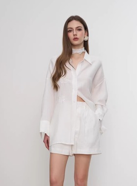 Aimme sparrow25SSSS 白色刺绣衬衫蕾丝短裤