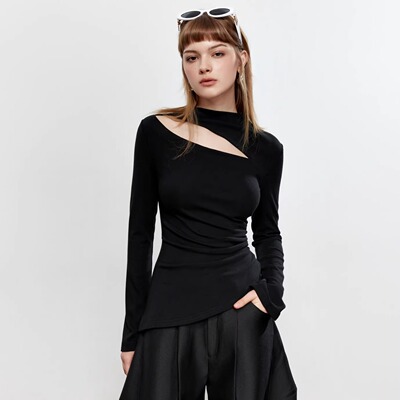 ROCHAROMA2025秋冬镂空立领上衣阔腿西裤