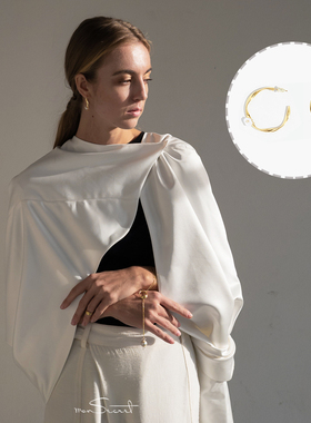 2J新款 CIRCLE天然巴洛克珍珠 银镀18K金耳环耳饰木兰