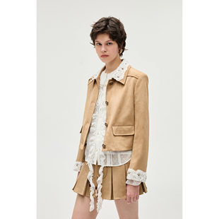 EIMISMOSOL2026早春SS 重工领子麂皮绒外套牛皮绒百褶短裙