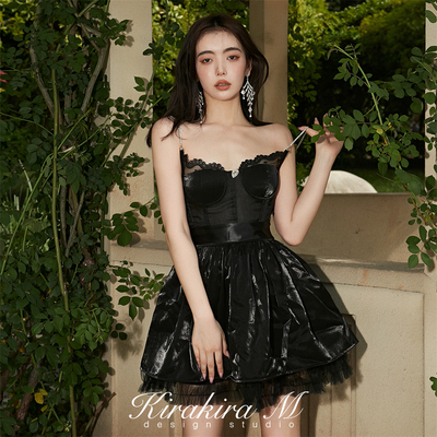 m蕾丝吊带吊带黑色礼服连衣裙