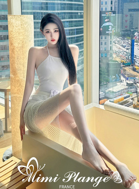 MIMI PLANGE    立体花朵系带大露背高开叉连体泳衣钻网人鱼半裙