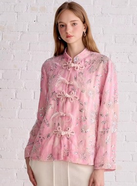 Aimme sparrow25FW 粉色新中式亮片刺绣外套