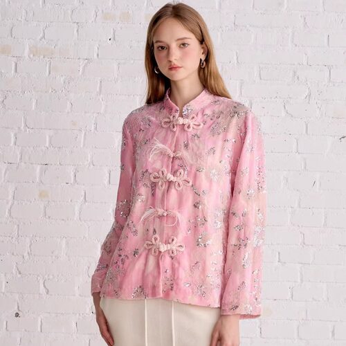 Aimme sparrow25FW 粉色新中式亮片刺绣外套