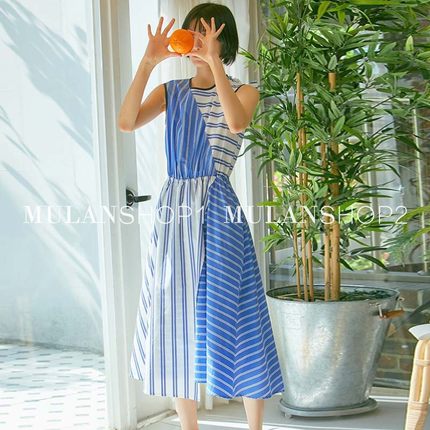 【清货折XSS】SJYP  春夏时尚新款条纹露背性感时尚连衣裙女