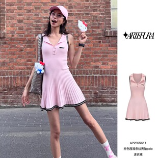 短裙百褶裙 polo连衣裙女甜美修身 ARTE PURA25SS粉色压褶条纹无袖