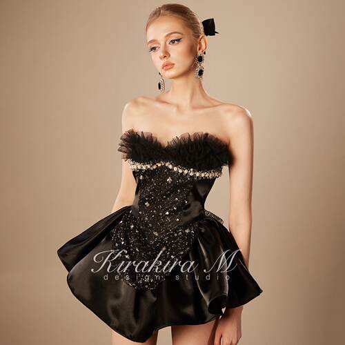 Kirakira M 2024新款 黑色层层蛋糕抹胸珠片公主裙套装