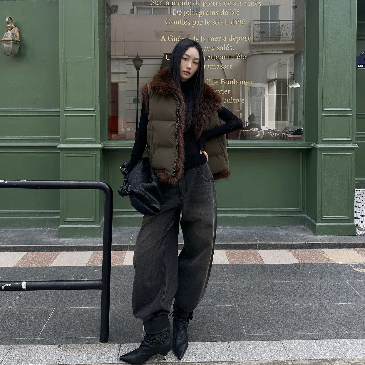 CNLEEWEI 25AW  双面穿无袖毛毛马甲 复古宽松牛仔裤