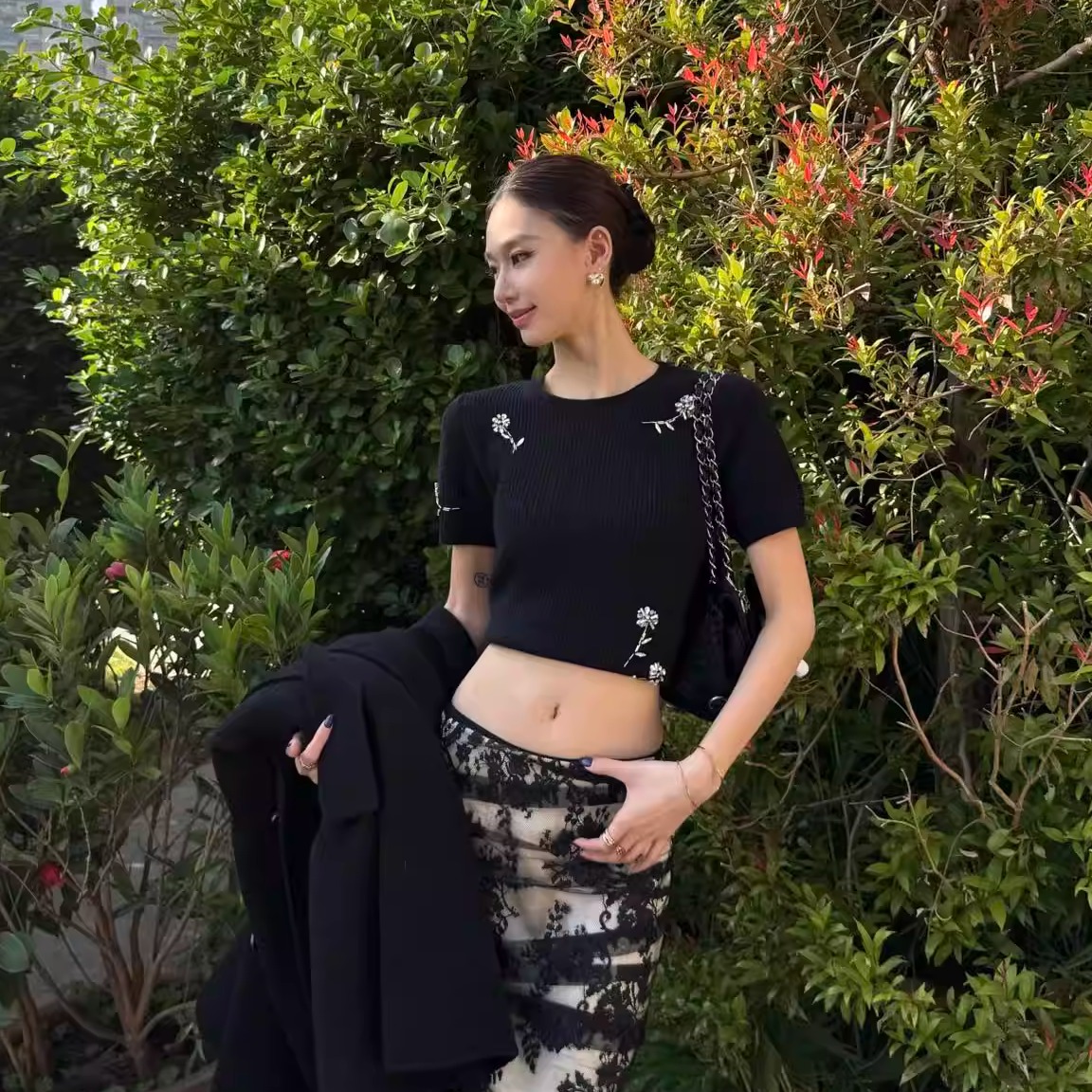 【清货折38 Jennie同款】MARKGONG 24AW气质通勤时尚针织钉珠短袖