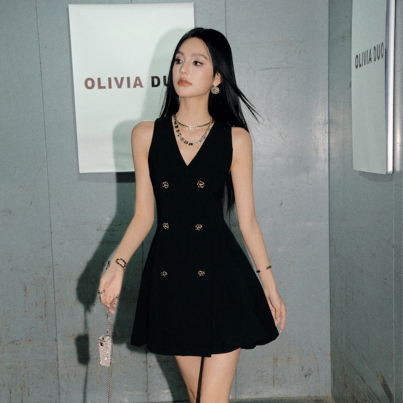OLIVIA DUO官方授权2024春夏新款黑金收腰连衣裙百搭合集