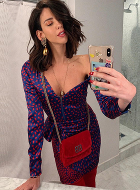 【清货折6】SP正品粉紫色不对称露肩连衣裙长袖