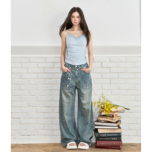 VIAPITTI官方授权2025ss重磅立体水钻阔腿牛仔长裤