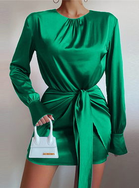 【清货折S】澳洲设计师品牌RUNAWAY春夏新款气质缎面收腰连衣裙