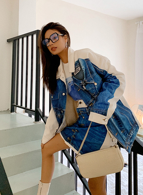 【清货折】ANDREA CREWS秋冬新款撞色错位牛仔外套/半身裙/T恤