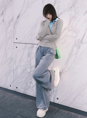 【清货折M】Alexia Sandra肌理条纹撞色系带紧身polo双腰头阔腿裤