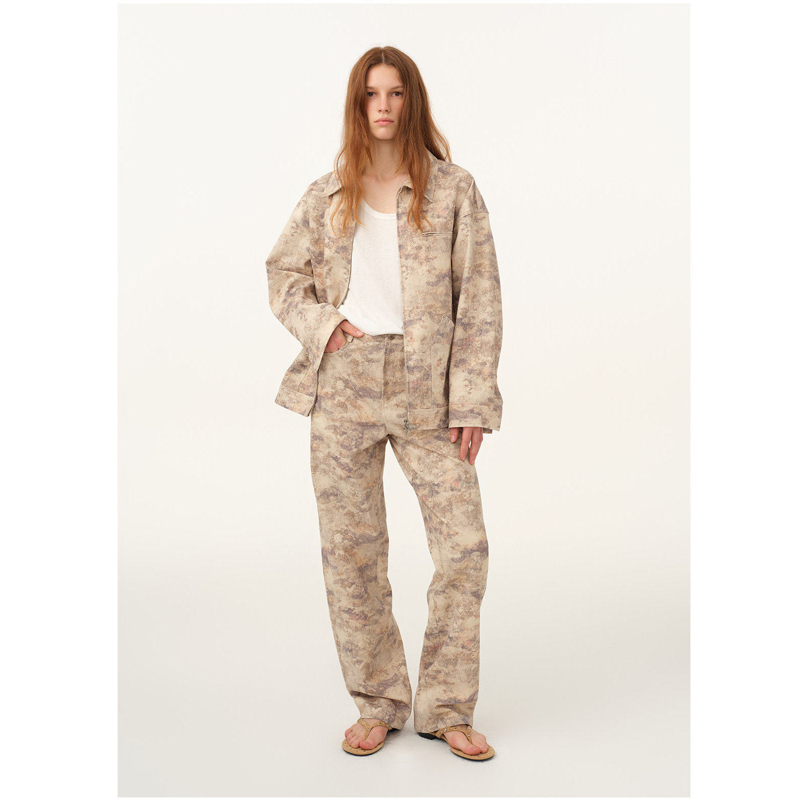 【设计师女装】ODTD26春夏新复古印花仿牛仔宽松夹克廓形长裤套装,女装/女士精品,时尚套装,淘宝优惠券,粉丝福利购,淘宝优惠卷