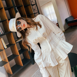 【清货折裤S】设计师deepmoss 收腰褶皱荷叶边衬衫廓形裤子套装