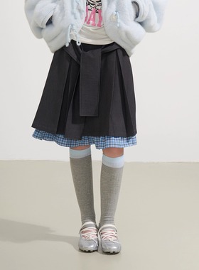 SOFITTE 25AW秋季  灰色拼接格纹A字绑带半裙