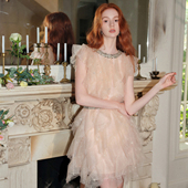 春夏新浅橘水晶缀饰千层荷叶边连衣裙百搭 CUBED 清货折 CEE