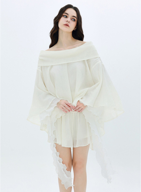 MOOD X MIURA Ellery 白色褶皱一字肩上衣荷叶边短裤