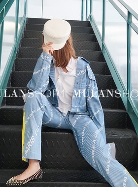 【清货折外套M】买手店Andrea Crews字母条纹外套/拼色长裤