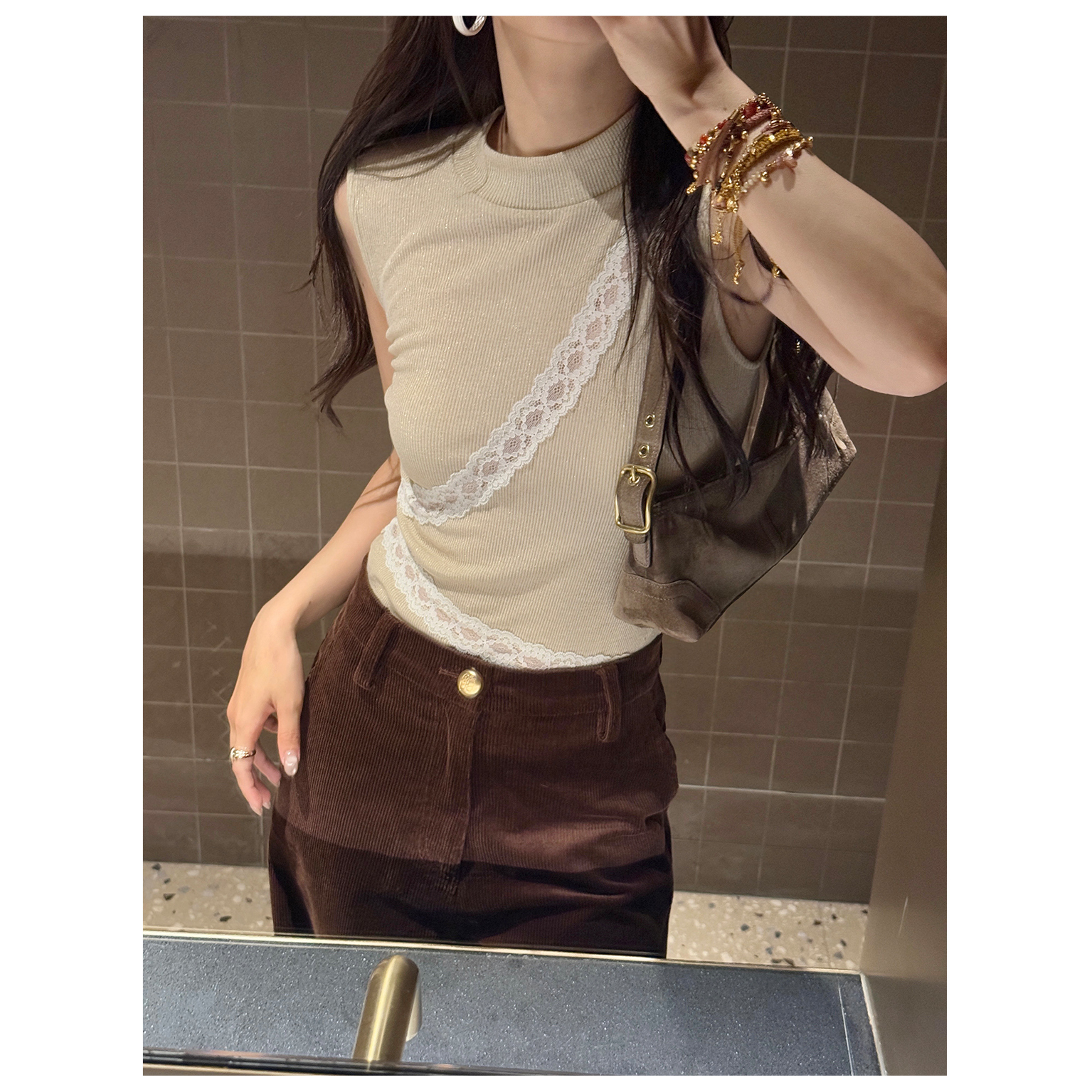 【设计师女装】ODTD25冬季胶囊款蕾丝拼接百搭小高领羊毛背心上衣