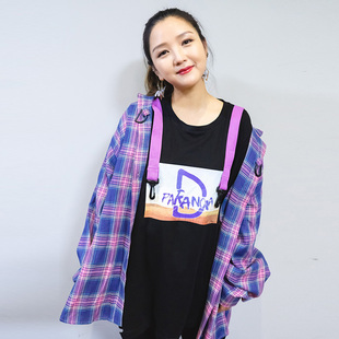 BEAUTY印花t恤背带格子破洞短裤 DEVIL 清货折S