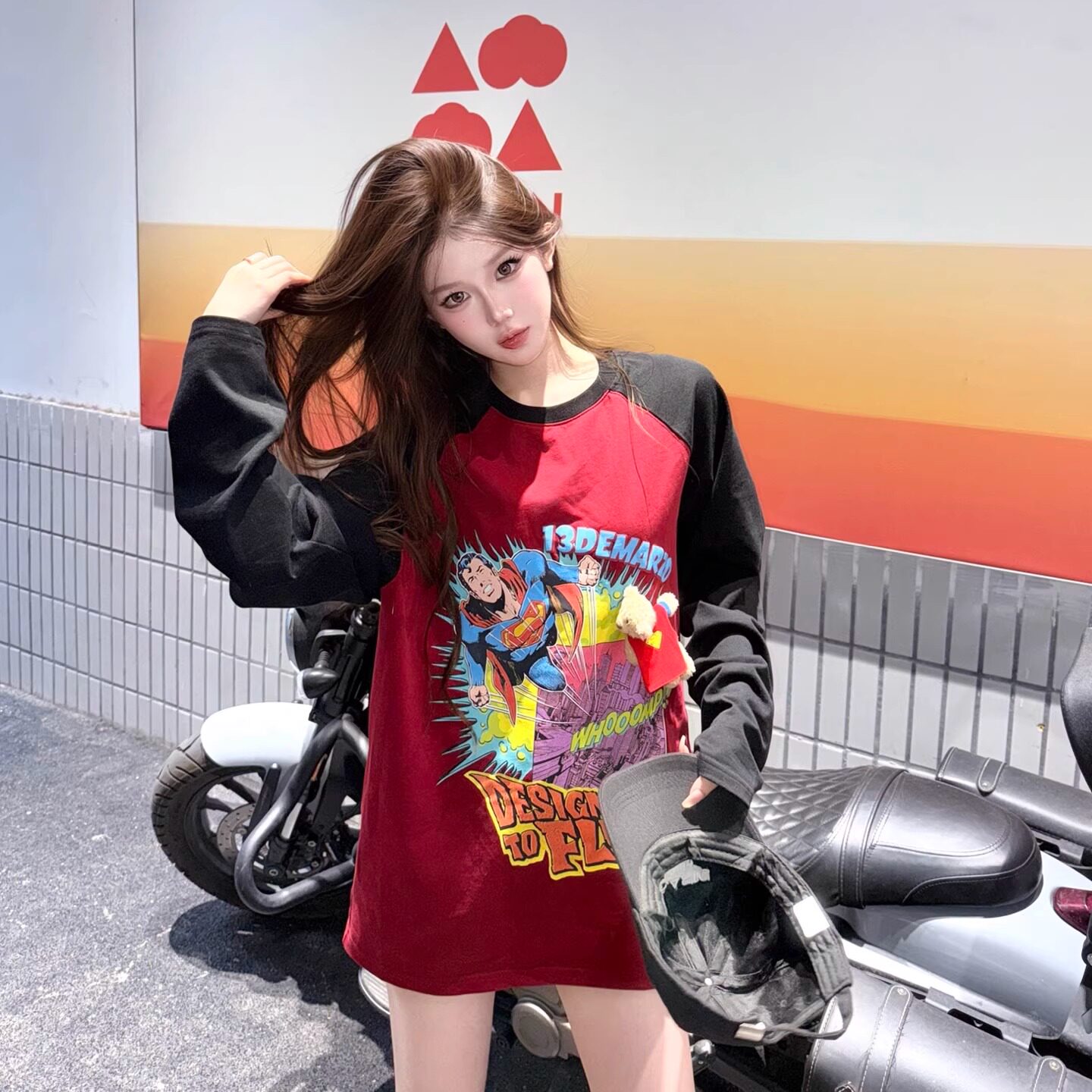 13DE MARZO X SUPERMAN 超人联名系列 超人小熊插肩袖长袖T恤