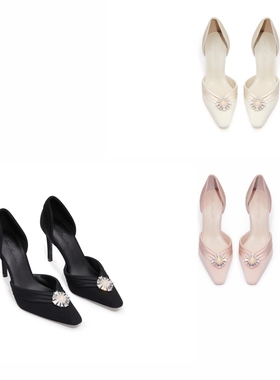 Nana Jacqueline 2SAW 新款缎面复古压褶钻饰高跟鞋