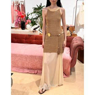 附内搭半裙 现货XU ZHI26春钩针饰边金属感纸纱背心针织连衣裙