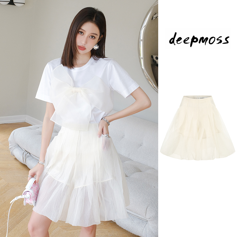 【清货折裙】deepmoss  春夏新款蓬蓬罩纱高腰裙裤奶白色 女装/女士精品 时尚套装 原图主图