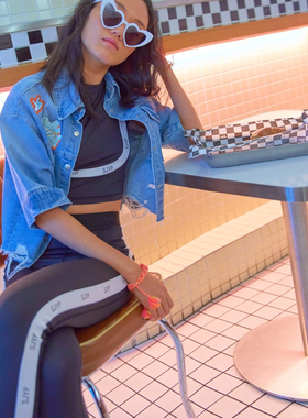 【国现】SJYP运动修身黑色logo印花背心健身打底/骑行裤/长裤