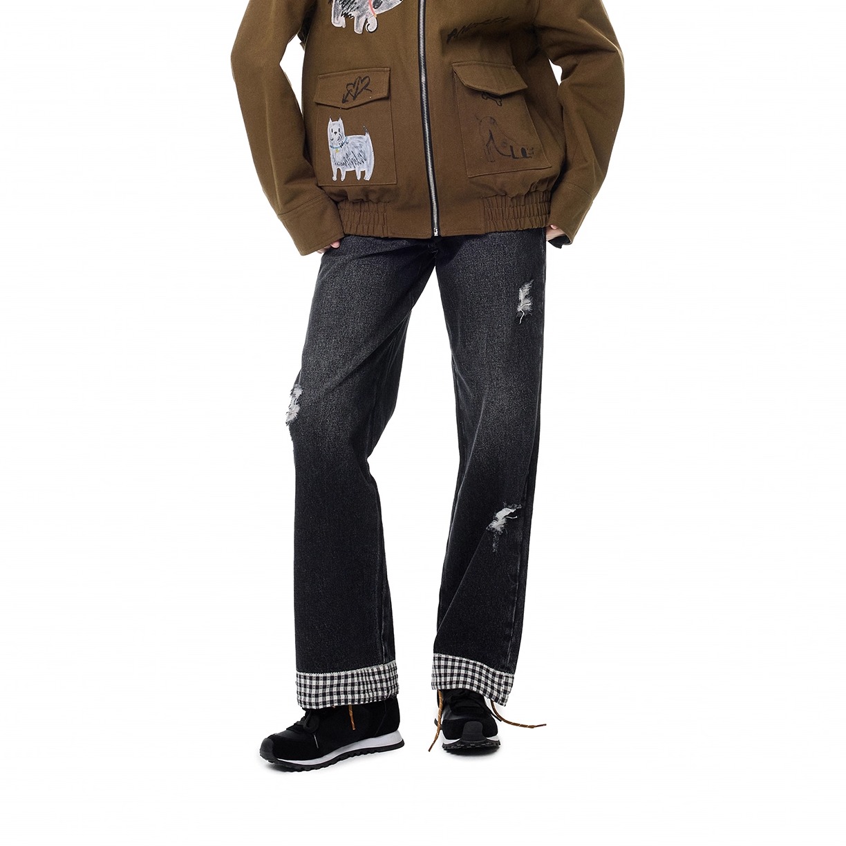 Andrea Martin 2025AW  格子拼接贝壳绣牛仔裤