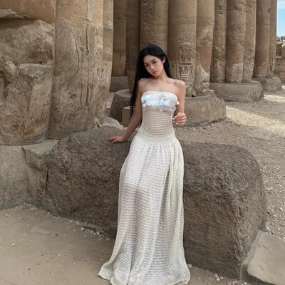 【现货】Tension Archive 不规则镂空抽褶抹胸连衣裙chocker项链