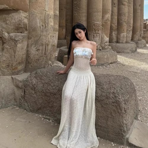 Tension Archive 不规则镂空抽褶抹胸连衣裙chocker项链