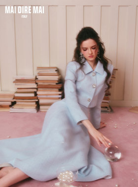 MAI DIRE MAI baby蓝气质翻领小外套baby蓝气质大摆裙