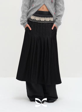 Square circle方圆秋冬 小众设计针织拼接百褶黑色百搭长款卫裙