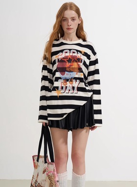 SOFITTE 25AW秋季 撞色条纹腊肠狗趣味印花圆领T恤