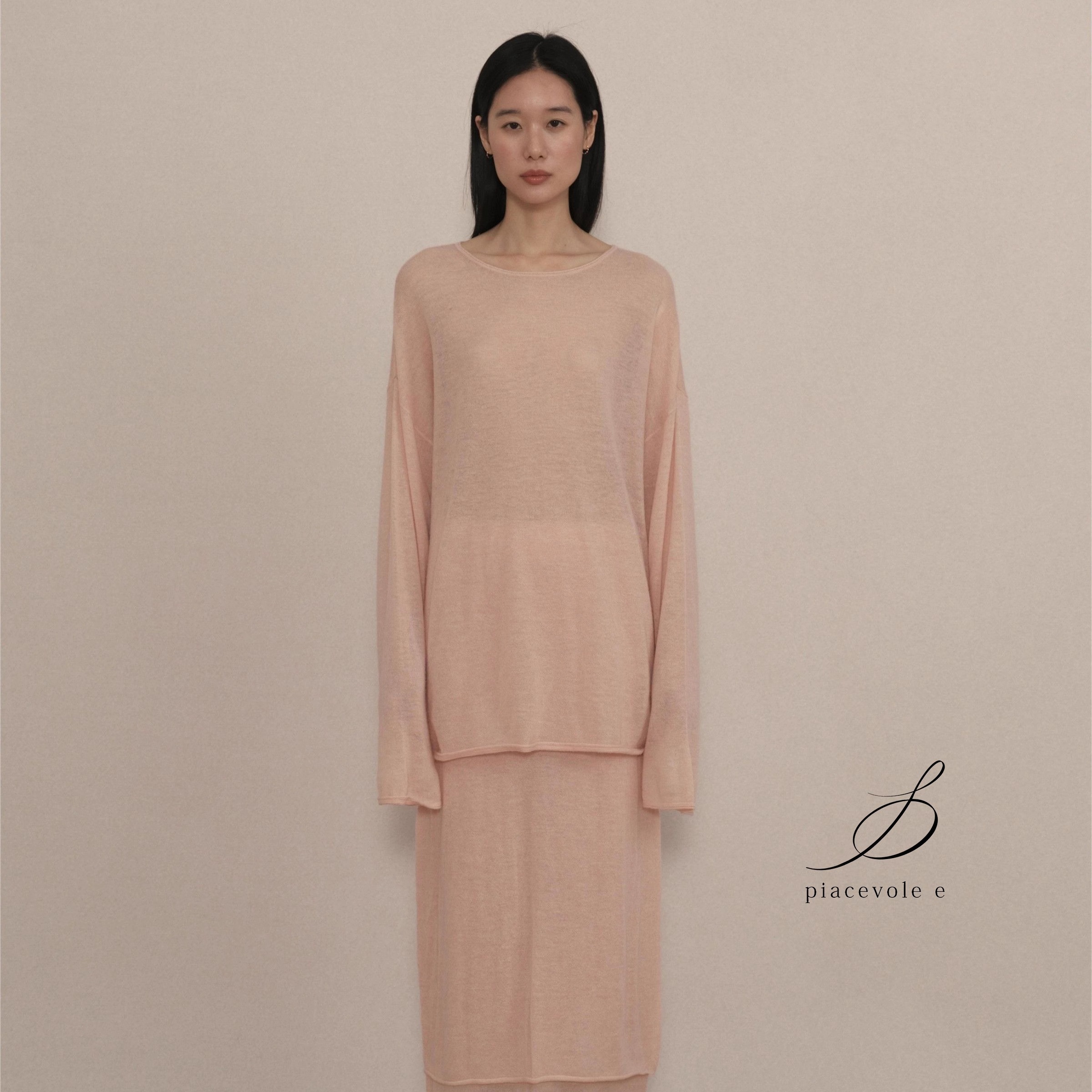 Piacevole e FW25 糖果色羊毛混纺宽松一字肩针织罩衫套装半裙