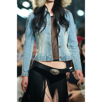 MARKGONG 25AW新款 修身绑带牛仔外套 修身牛仔裤 皮裤丝绒长裤