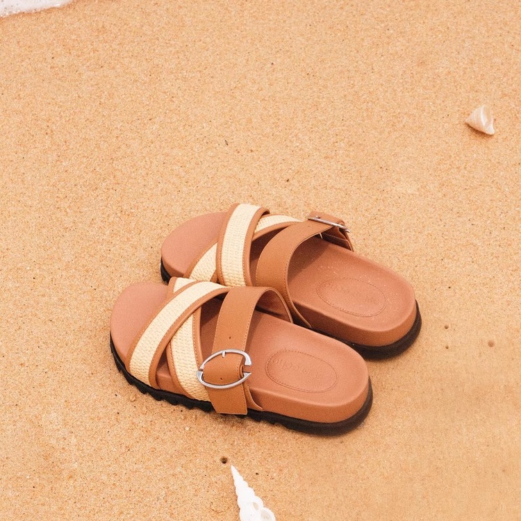 lost in echo 25春夏新款 交叉编织条带勃肯拖鞋草编色